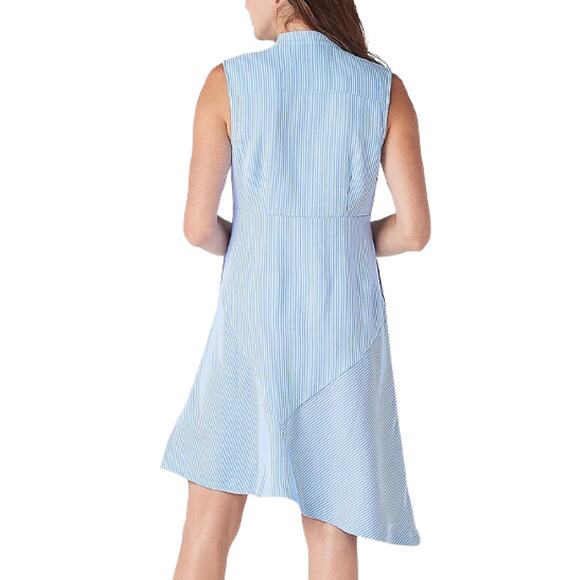 NWT Elizabeth & Clarke Sky Blue Stripe Asymmetrical Sleeveless Dress Size 18W - Picture 2 of 10